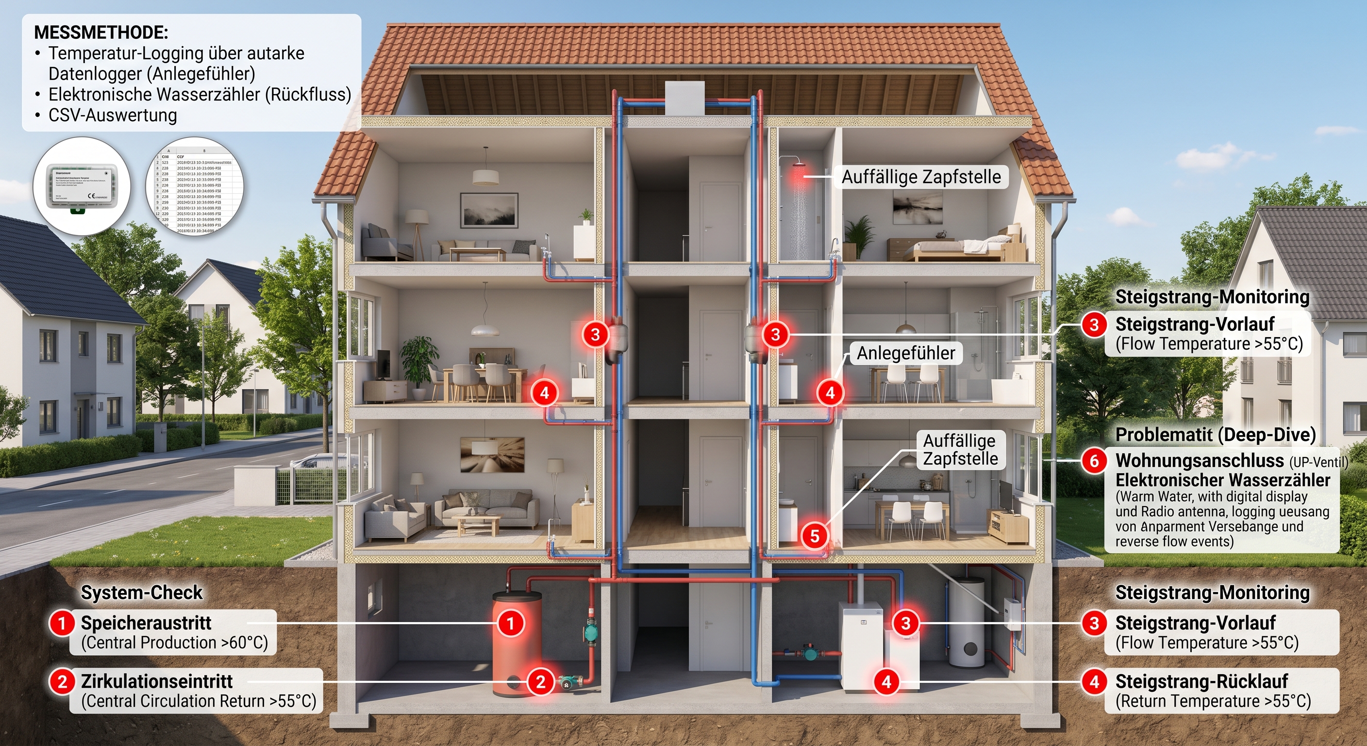 Technischer Gebäude-Schnitt Trinkwasserhygiene