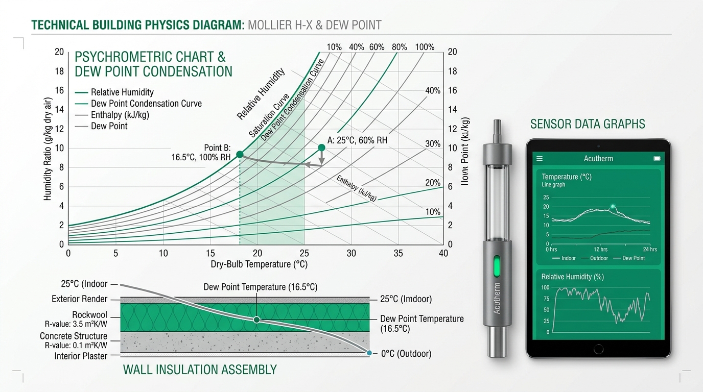 Mollier h-x Diagramm Taupunkt und Wandoberflächentemperatur